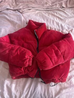 Urban outfitters Cropped Red Corduroy Puffer Jacket